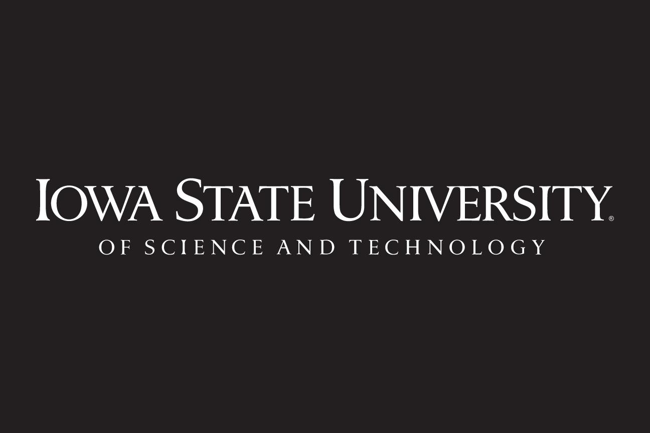 Iowa State University of Science and Technology wordmark, white on black, sans-serif tagline variant, cell 72