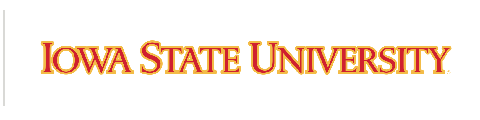 Iowa State University wordmark, horizontal, gold and red variant, cell 63