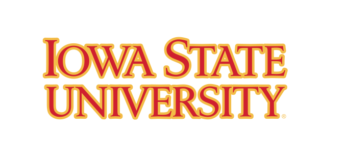 Iowa State University wordmark, stacked, gold and red variant, cell 65