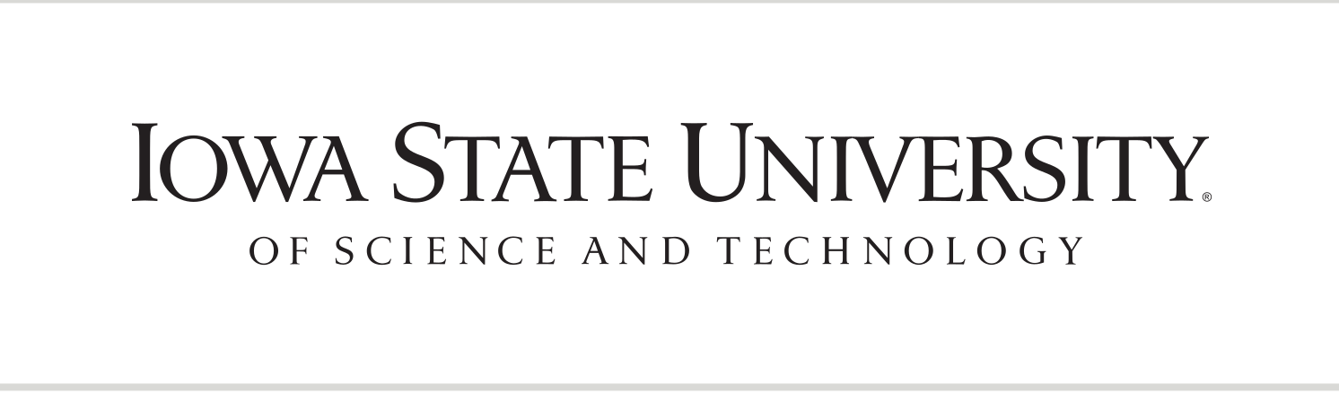 Iowa State University of Science and Technology wordmark, black, sans-serif tagline variant, cell 74