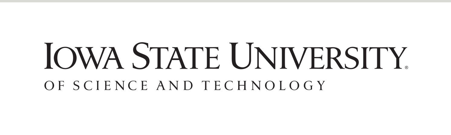 Iowa State University of Science and Technology wordmark, black, serif tagline variant, cell 75