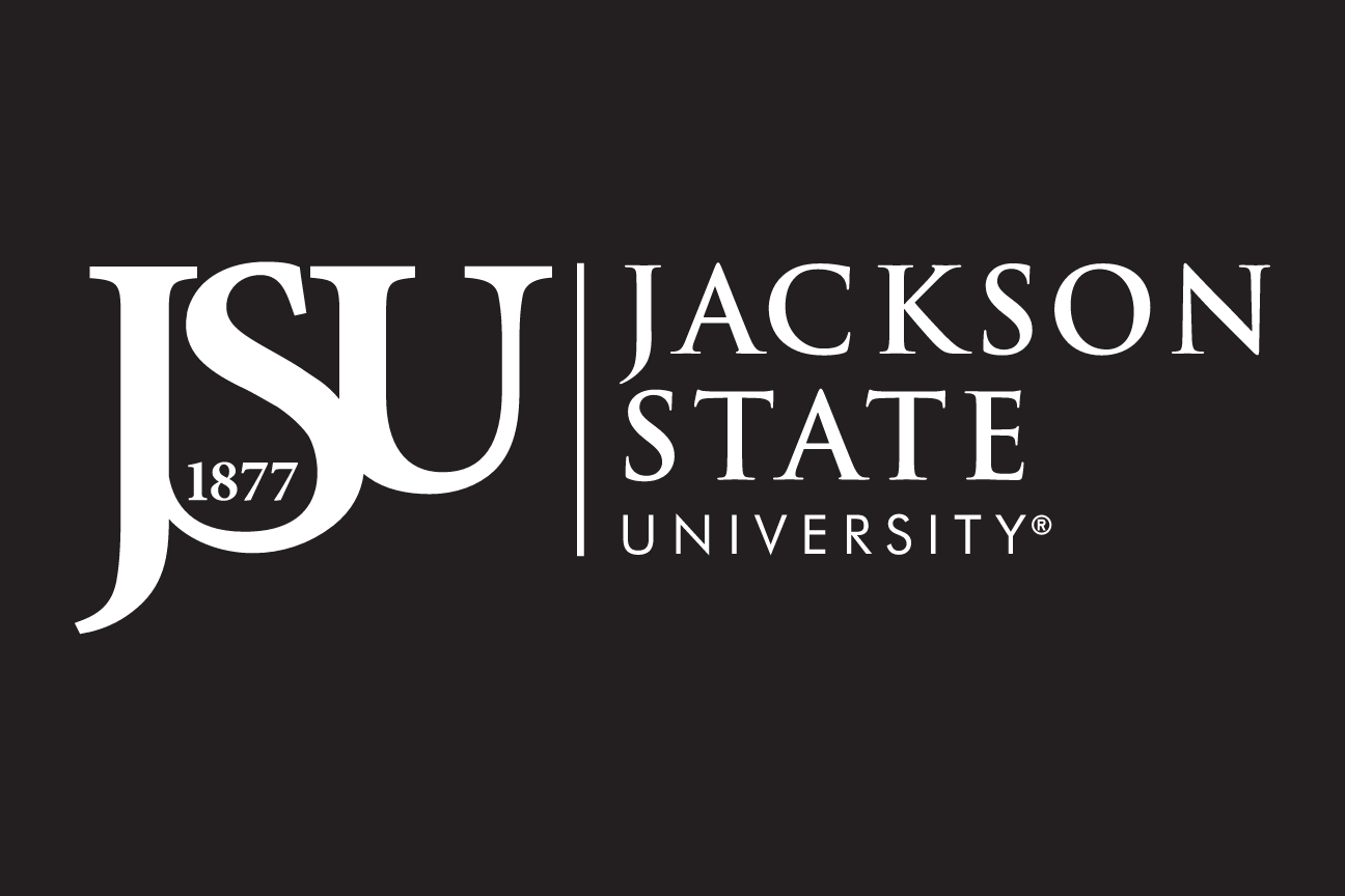 Jackson State University logo, horizontal white on black variant, cell 4