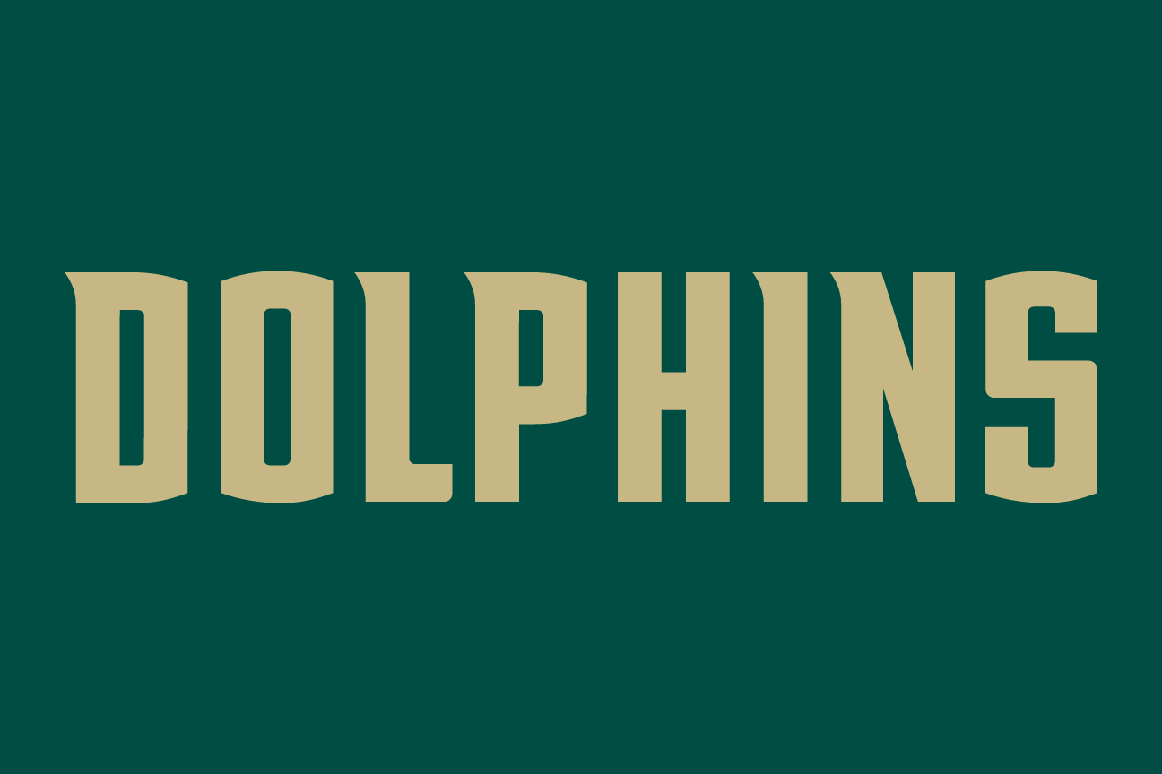 Dolphins wordmark, gold on green variant, cell 48