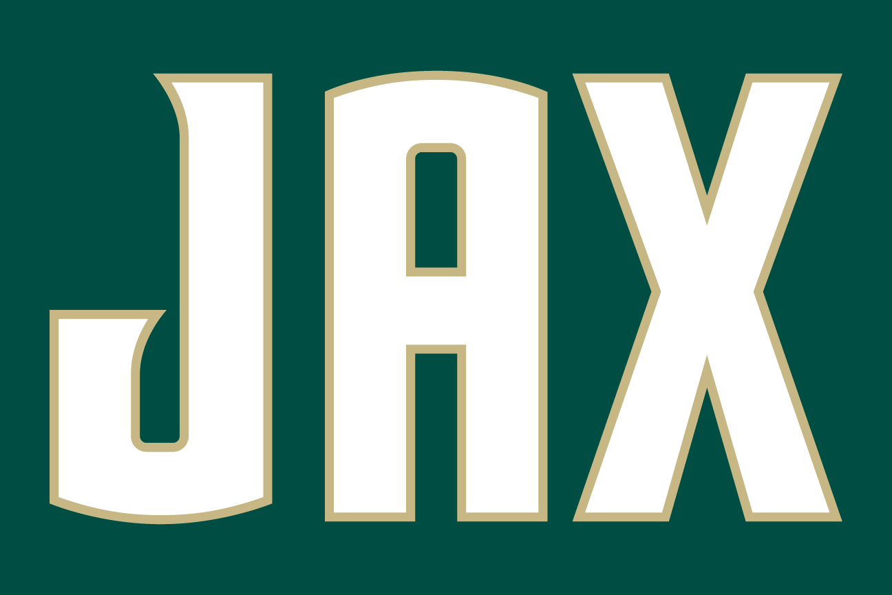 JAX wordmark, white and gold on green variant, cell 51