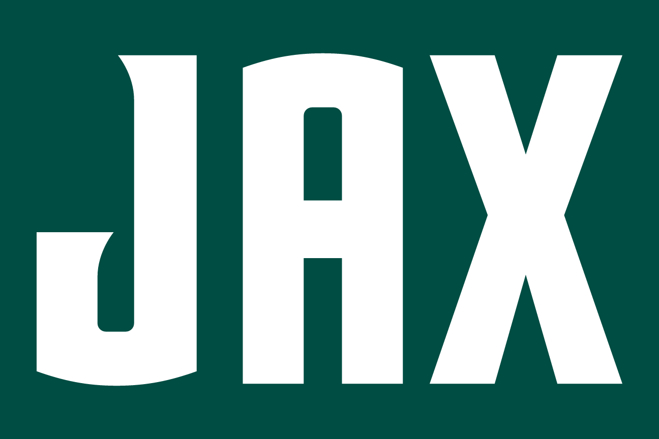 JAX wordmark, white on green variant, cell 54