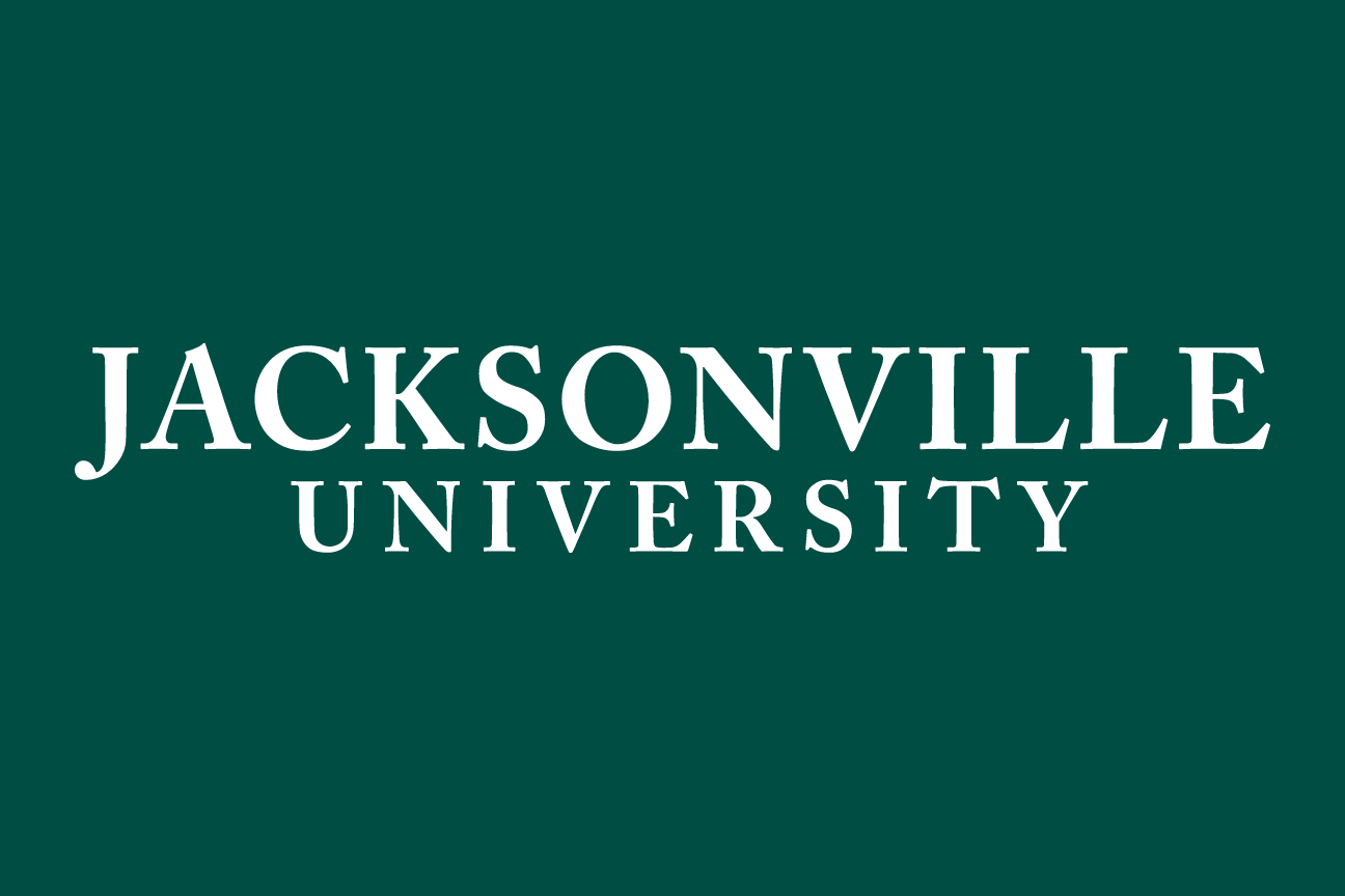 Jacksonville University wordmark, white on green variant, cell 66