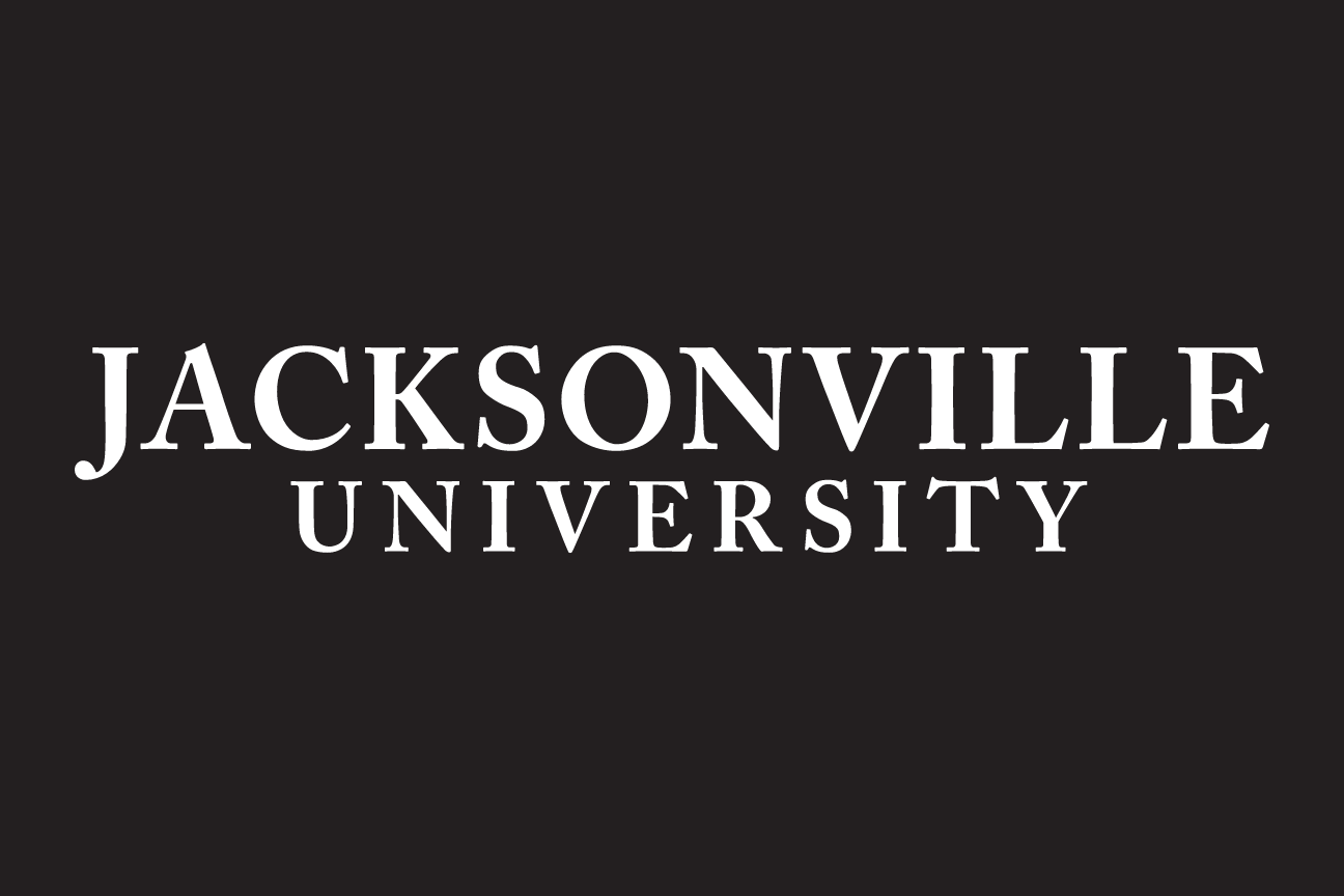 Jacksonville University wordmark, white on black variant, cell 68