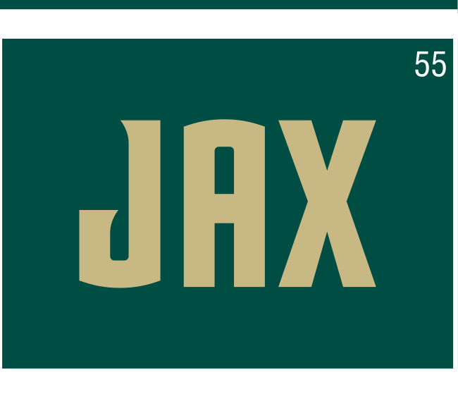 JAX wordmark, gold on green variant, cell 55
