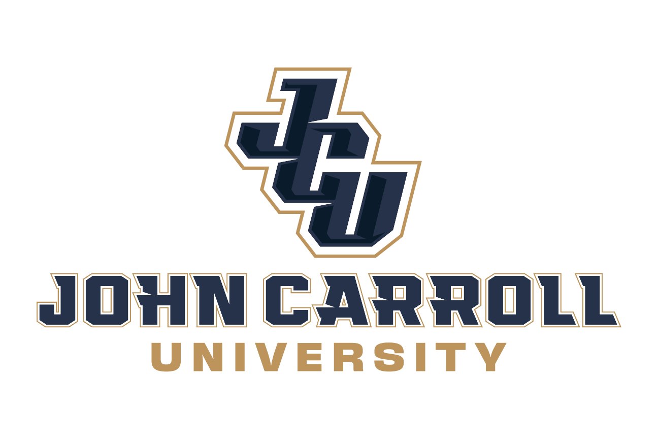 JCU stacked wordmark lockup, navy/gold variant, cell 16