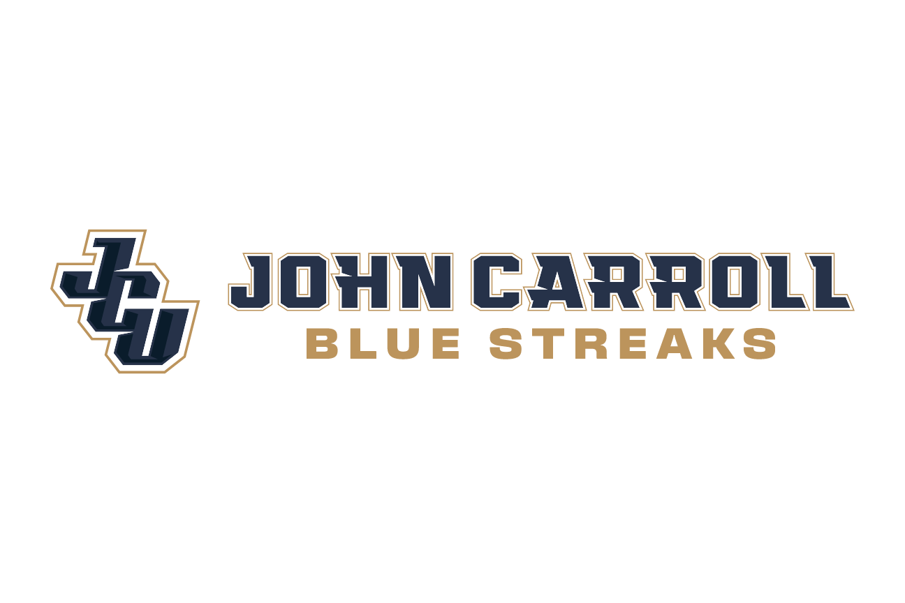 JC logo with John Carroll Blue Streaks wordmark, horizontal, color on white variant, cell 20