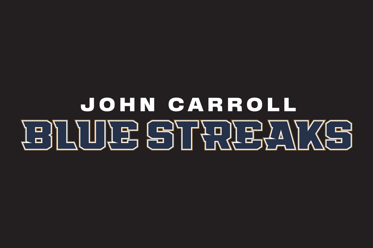 John Carroll University Blue Streaks wordmark, outline on black variant, cell 37