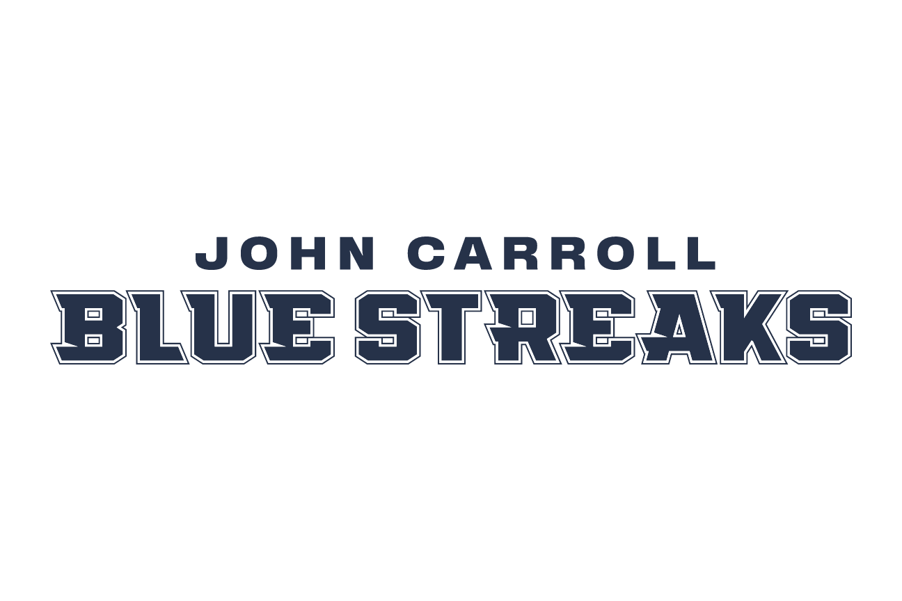 John Carroll University Blue Streaks wordmark, blue on white variant, cell 38