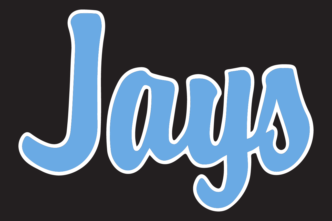 Jays script, blue/white on black variant, cell 47