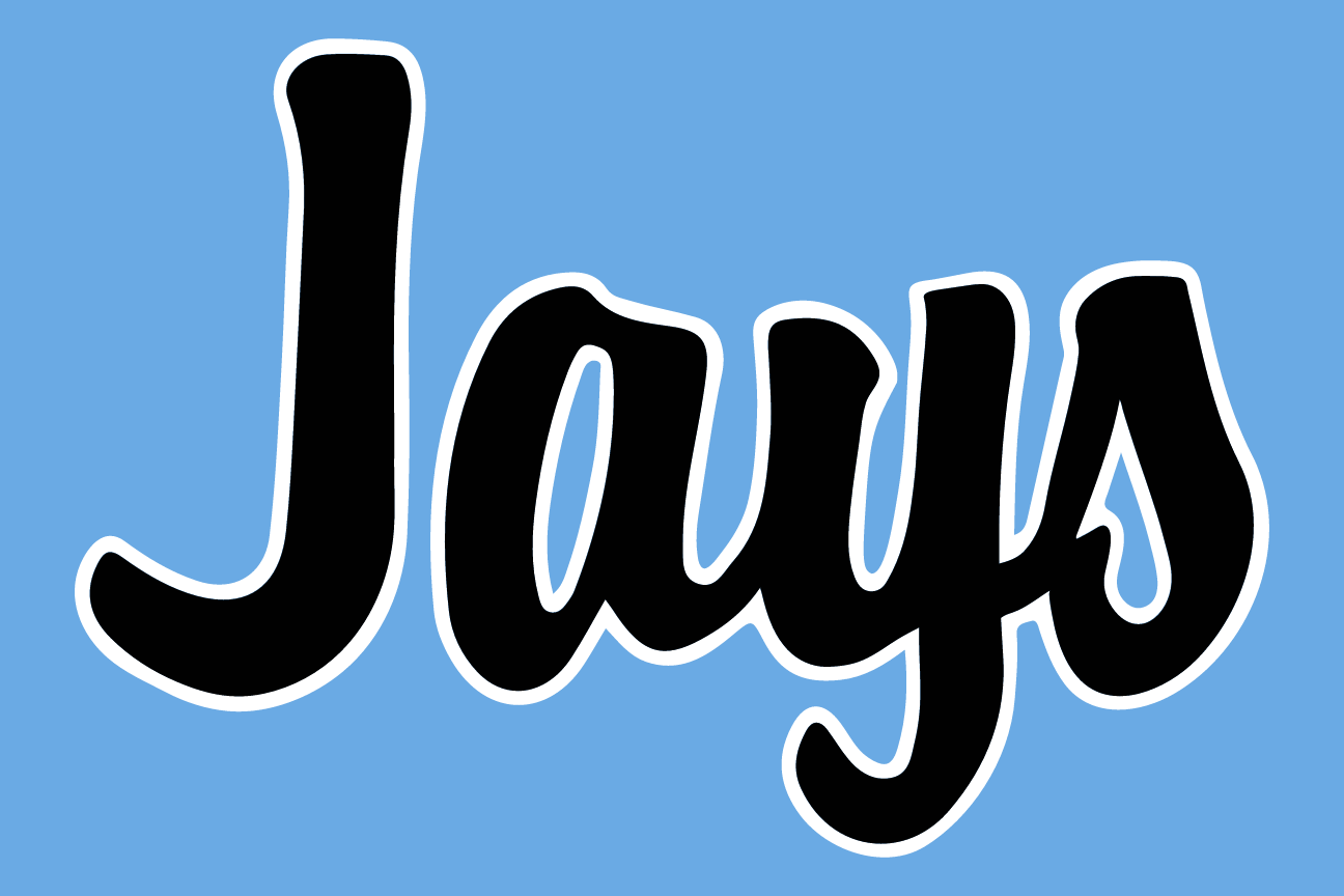 Jays script, white on black variant, cell 49