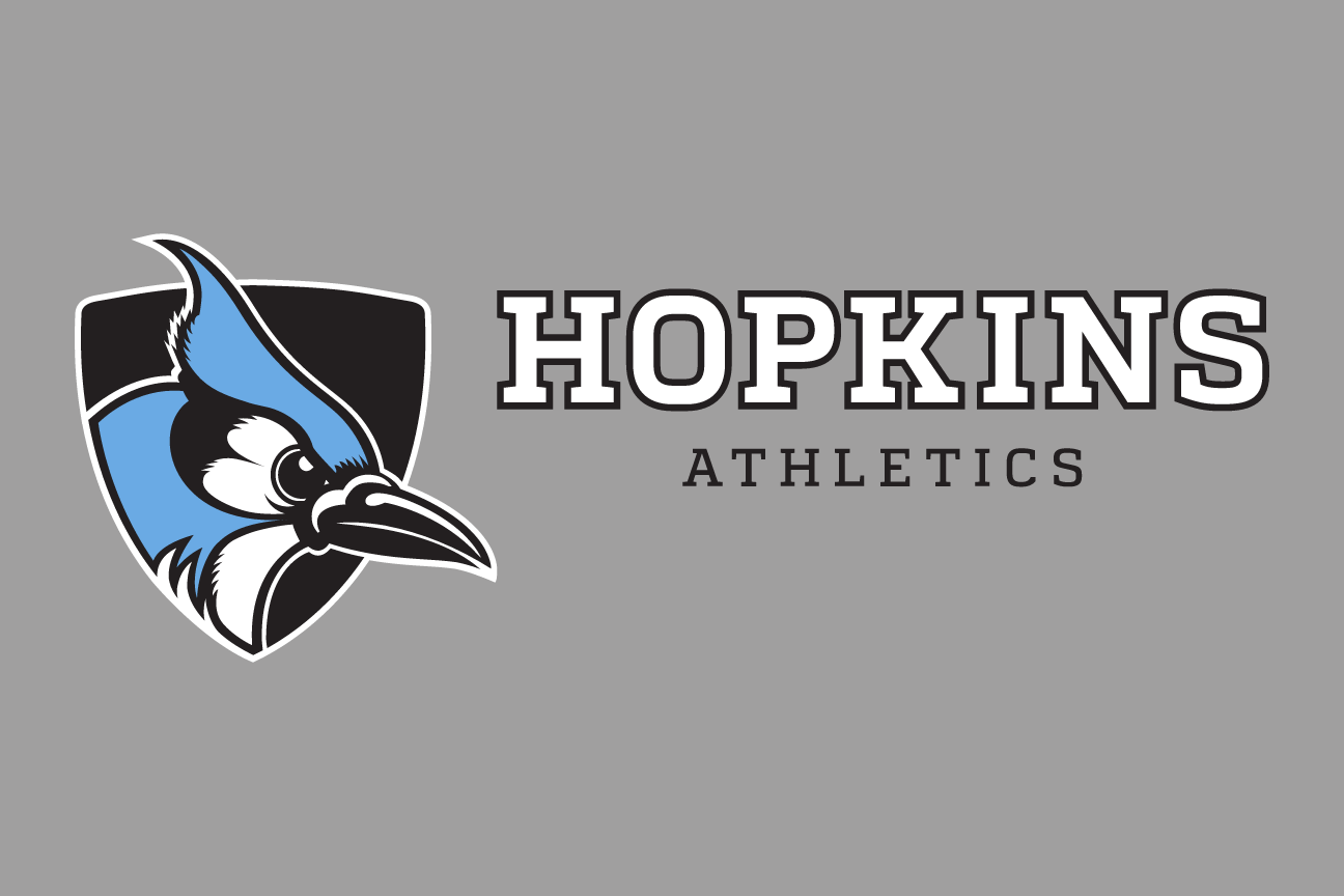 Hopkins Athletics lockup, horizontal color on grey variant, cell 52