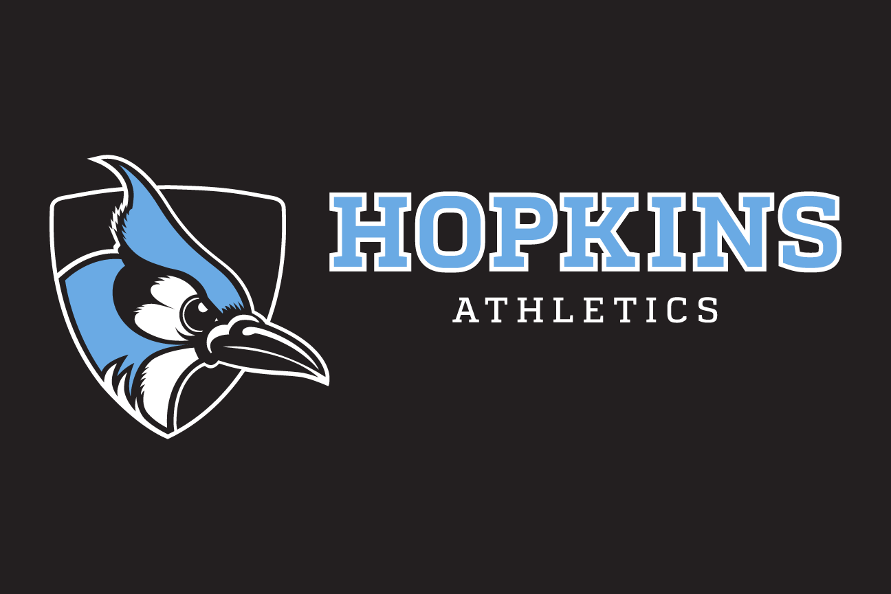 Hopkins Athletics lockup, horizontal white on black variant, cell 53