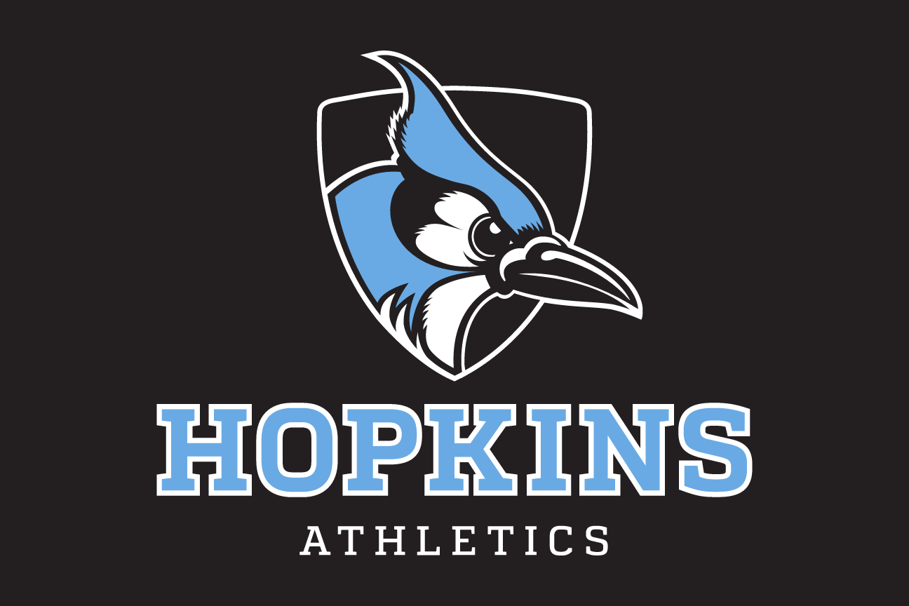 Hopkins Athletics lockup, stacked white on black variant, cell 58