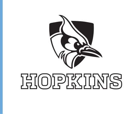 Blue Jay head with HOPKINS wordmark, black/white variant, cell 41