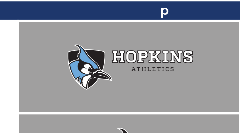 Hopkins Athletics lockup, horizontal color on grey variant, cell 52