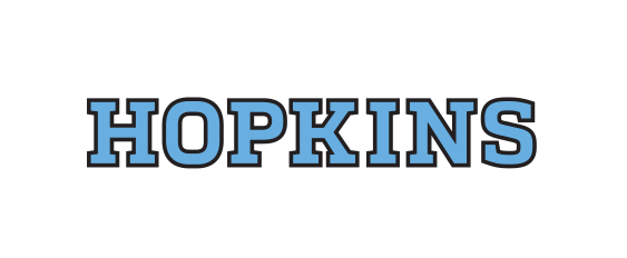 HOPKINS wordmark, blue outline variant, cell 63