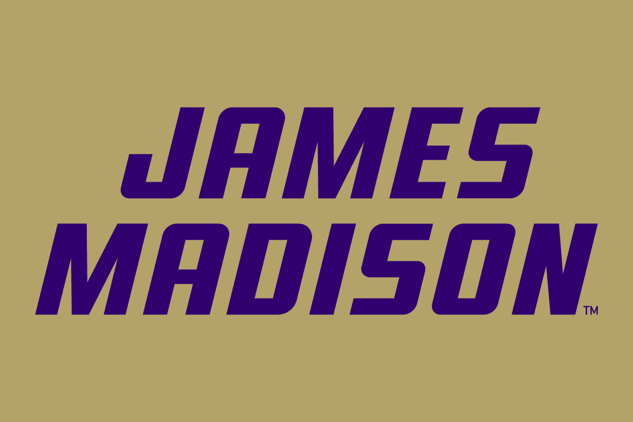 James Madison wordmark, stacked purple on gold variant, cell 17