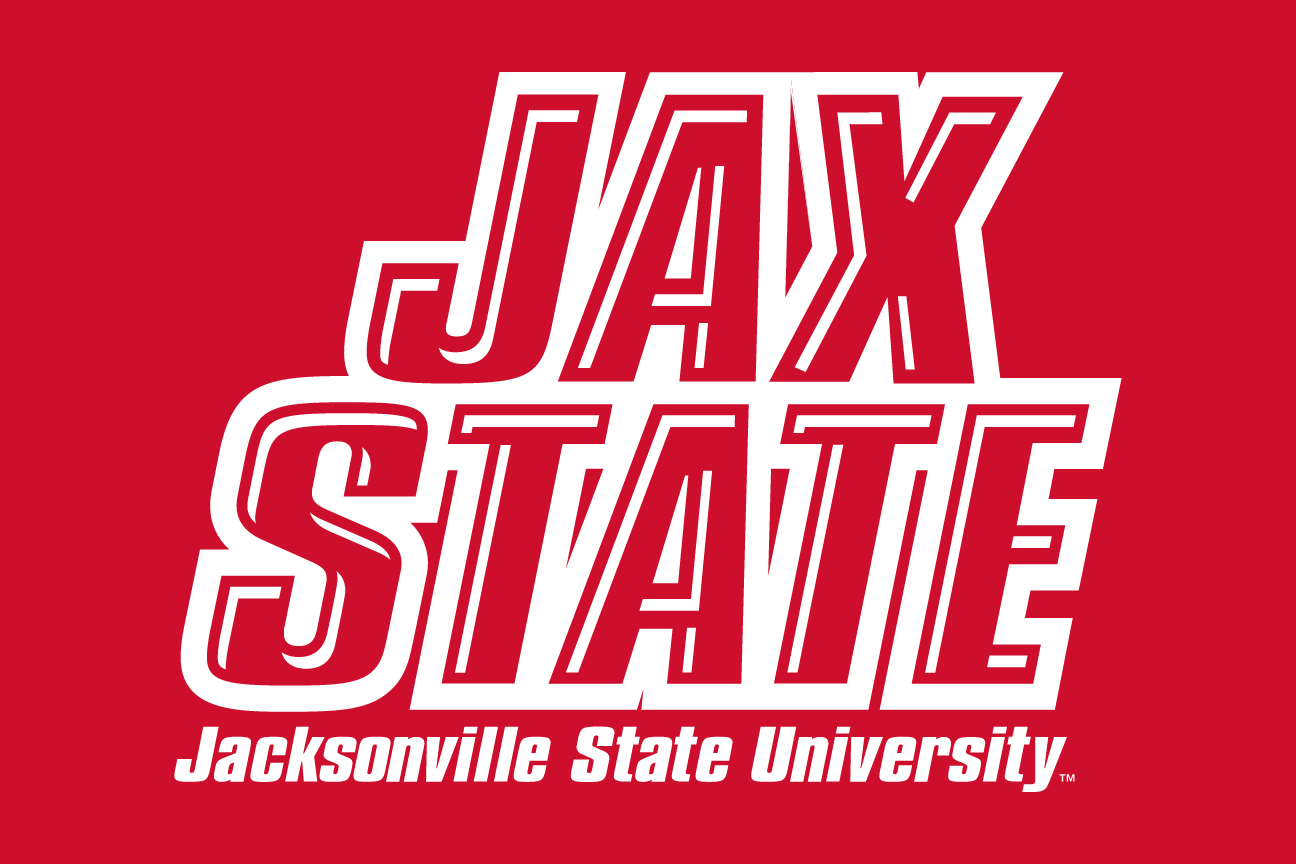 JAX STATE wordmark lockup, stacked, reverse on red variant, cell 3
