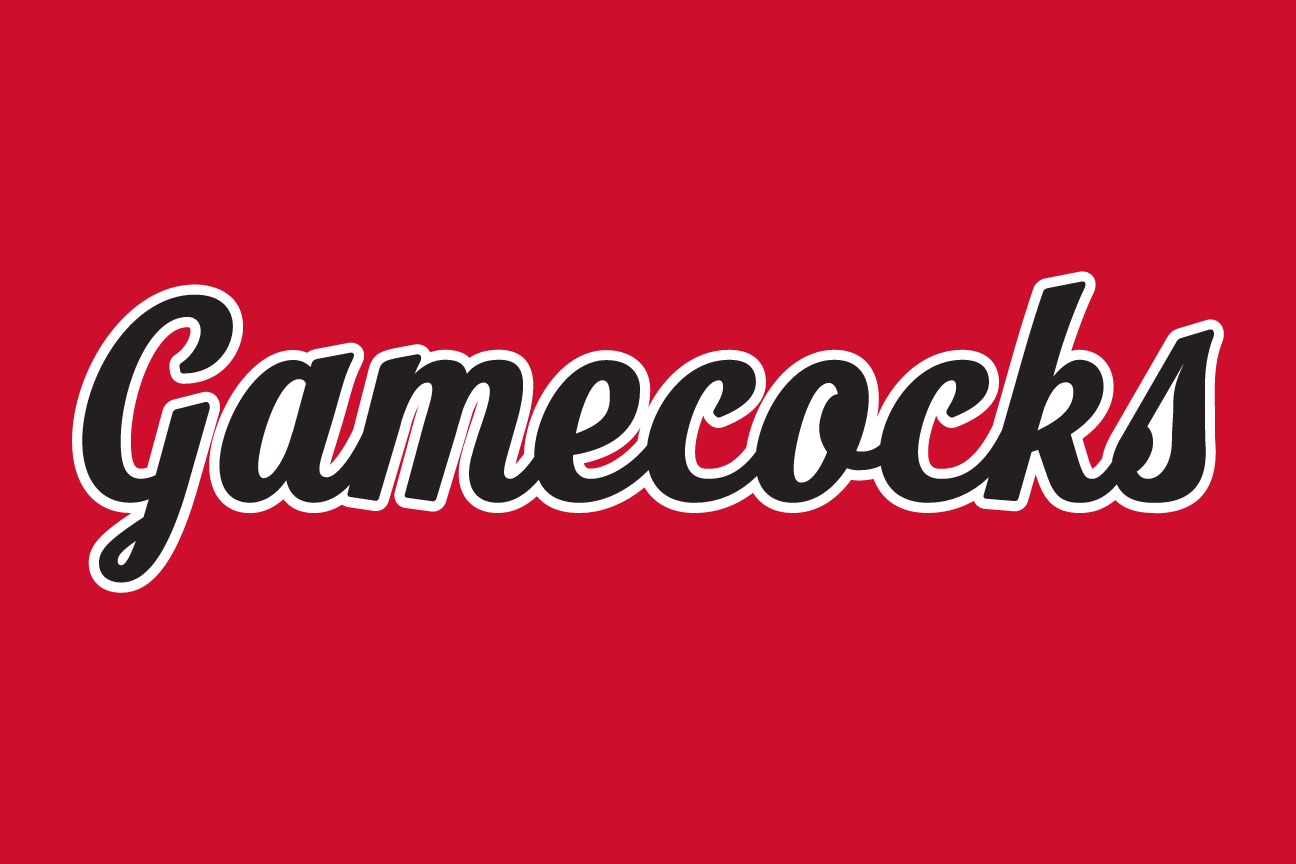 Gamecocks Script Wordmark, white/black outline on red variant, cell 71