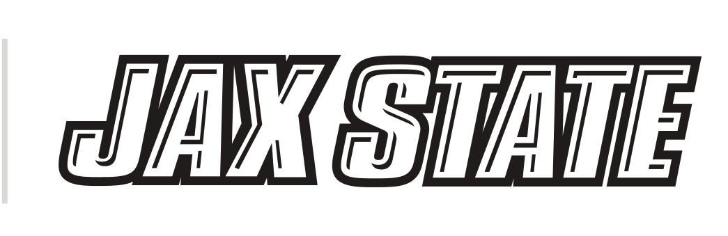 JAX STATE horizontal logo, black outline variant, cell 34