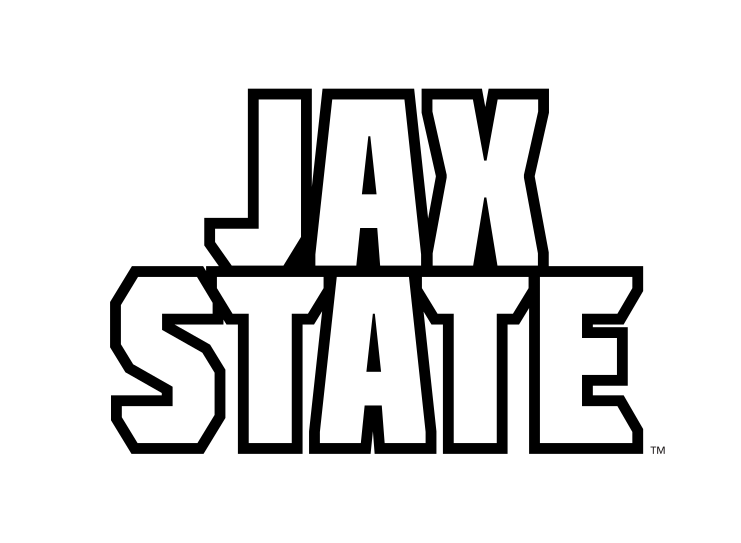 JAX STATE stacked wordmark, black outline variant, cell 46