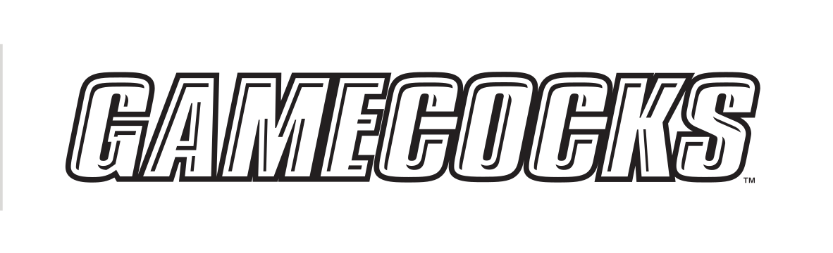 Gamecocks Athletic Wordmark, white/black outline variant, cell 68