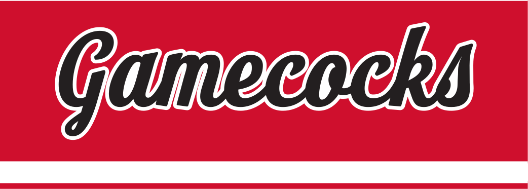 Gamecocks Script Wordmark, white/black outline on red variant, cell 71