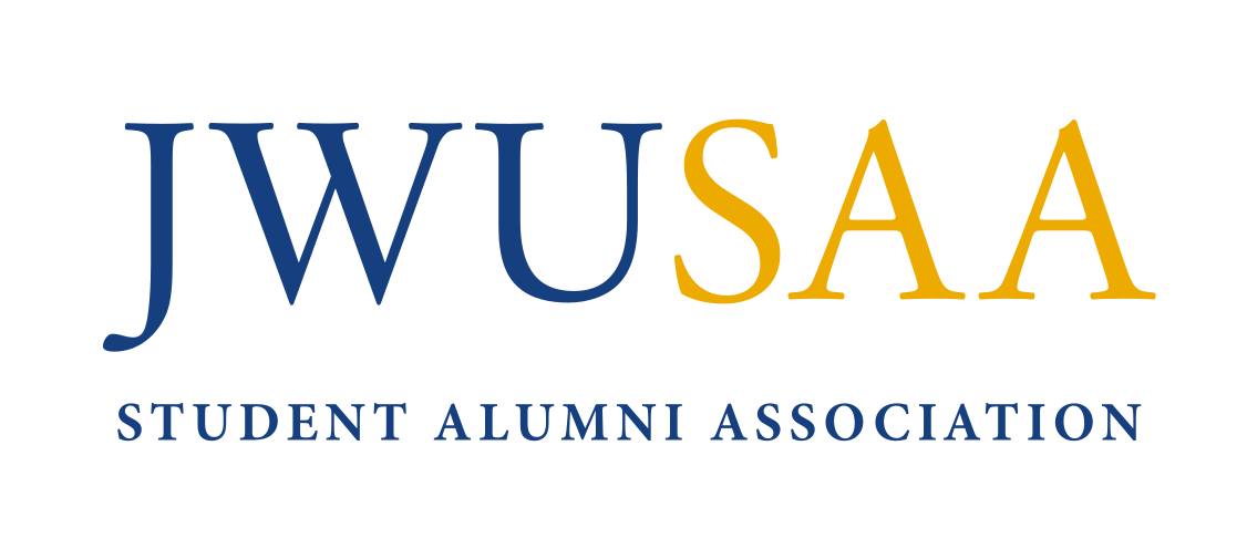 JWU Student Alumni Association logo, blue and yellow variant, cell 11