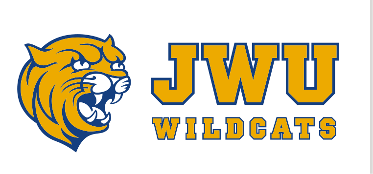 mascot head with JWU Wildcats wordmark, color on white variant, cell 83
