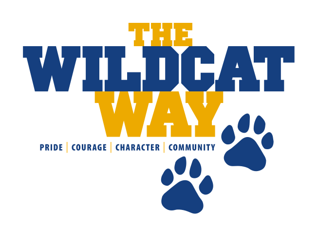 The Wildcat Way wordmark with paws and tagline, color on white variant, cell 95