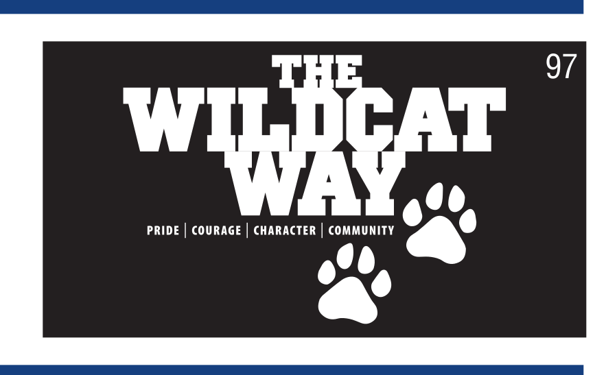 The Wildcat Way wordmark with paws and tagline, white on black variant, cell 97