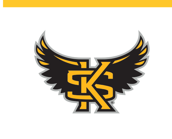 Owl mascot head with wings and KS, color variant, cell 12