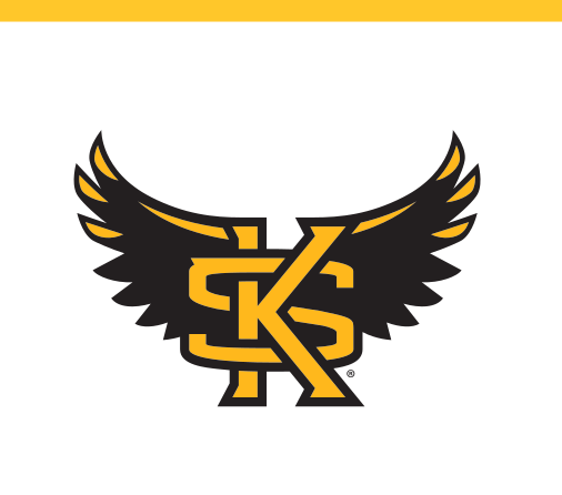 Owl mascot head with wings and KS, color with outline variant, cell 13