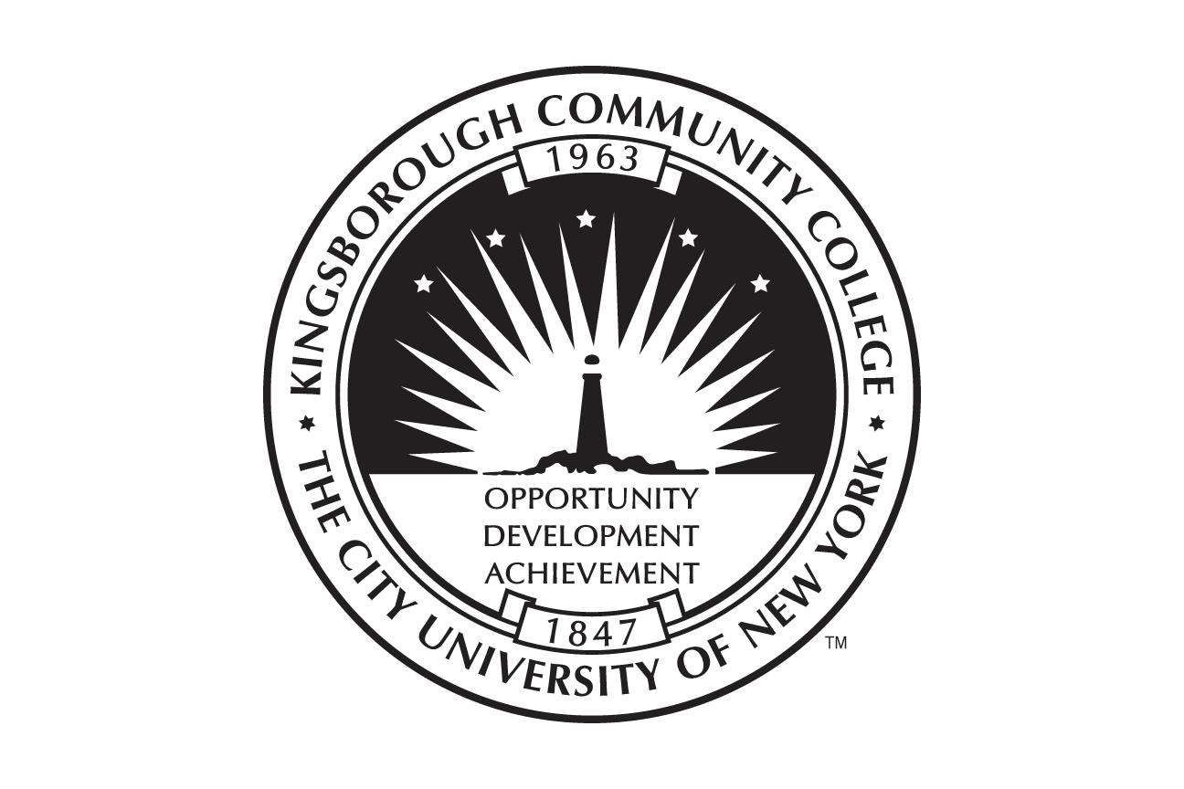 Kingsborough Community College seal, black and white outline variant, cell 13