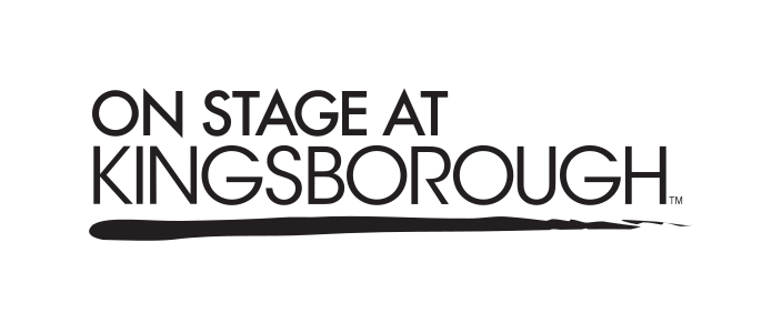 On Stage at Kingsborough wordmark, black and white variant, cell 8