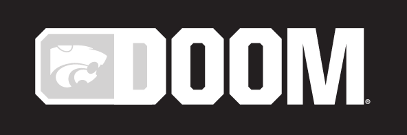 DOOM wordmark with Powercat, white on black variant, cell 10