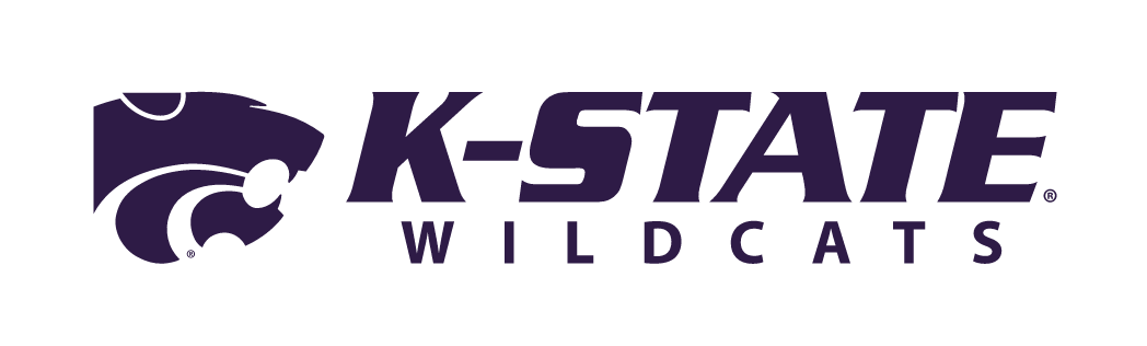 K-STATE WILDCATS wordmark with Powercat, horizontal lockup, purple variant, cell 14