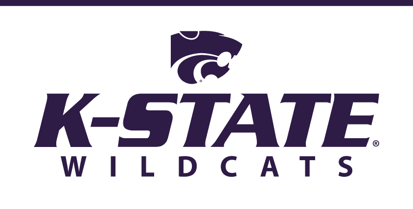 K-STATE WILDCATS wordmark with Powercat, stacked lockup, purple variant, cell 15