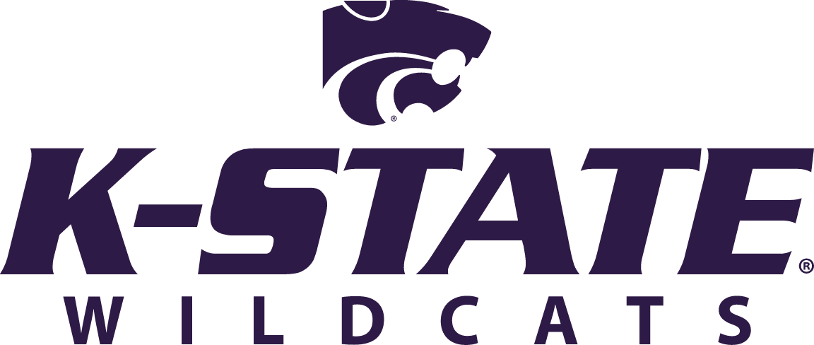 K-STATE WILDCATS wordmark with Powercat, stacked lockup, purple variant, cell 15