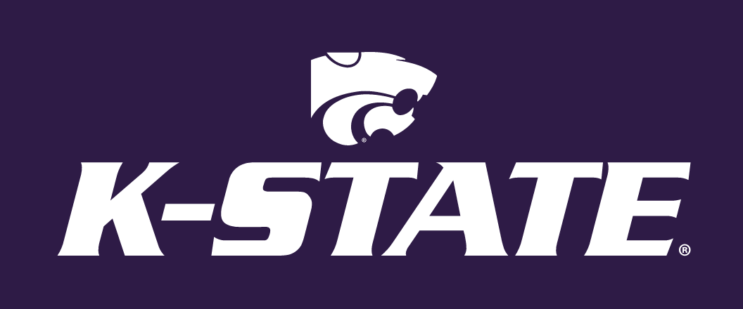 K-STATE wordmark with Powercat stacked, white variant, cell 22