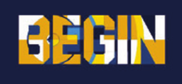 BEGIN, wordmark, yellow/white variant