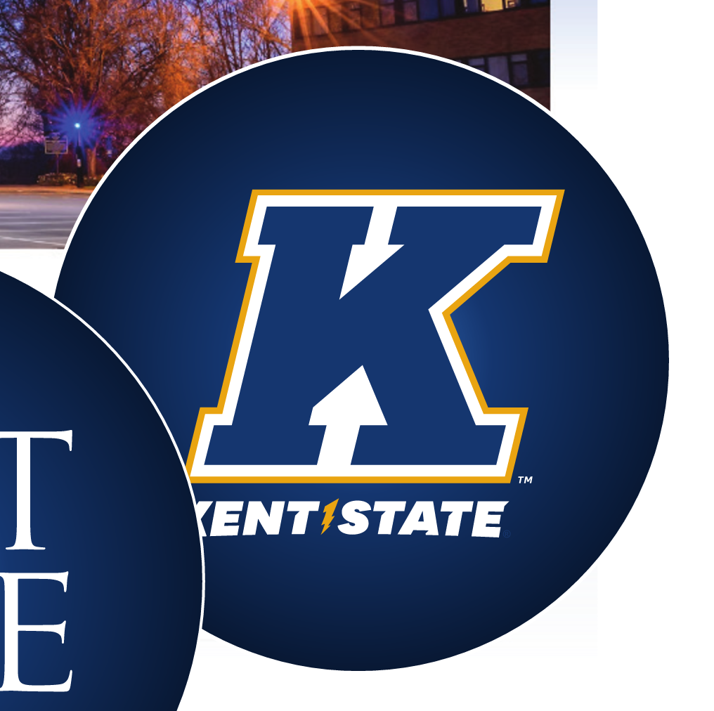 Kent State K logo, full color on navy circle variant