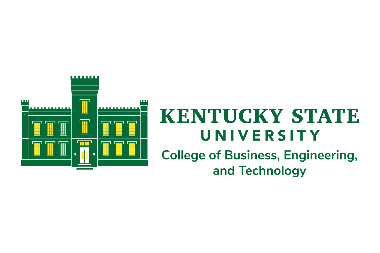 building icon with wordmark and college name, horizontal, College of Business, Engineering, and Technology variant, cell 18