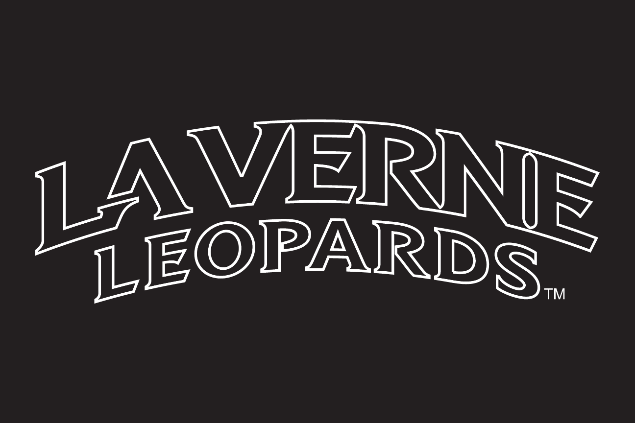 LA VERNE LEOPARDS wordmark, grey and white, black background variant, cell 25
