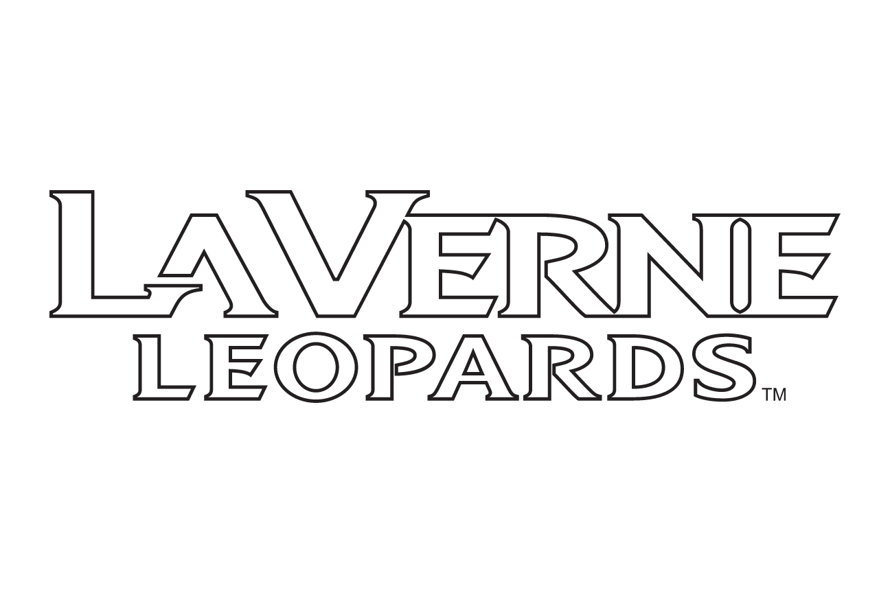 LA VERNE LEOPARDS wordmark, grey and white, white background, wide leopards variant, cell 28