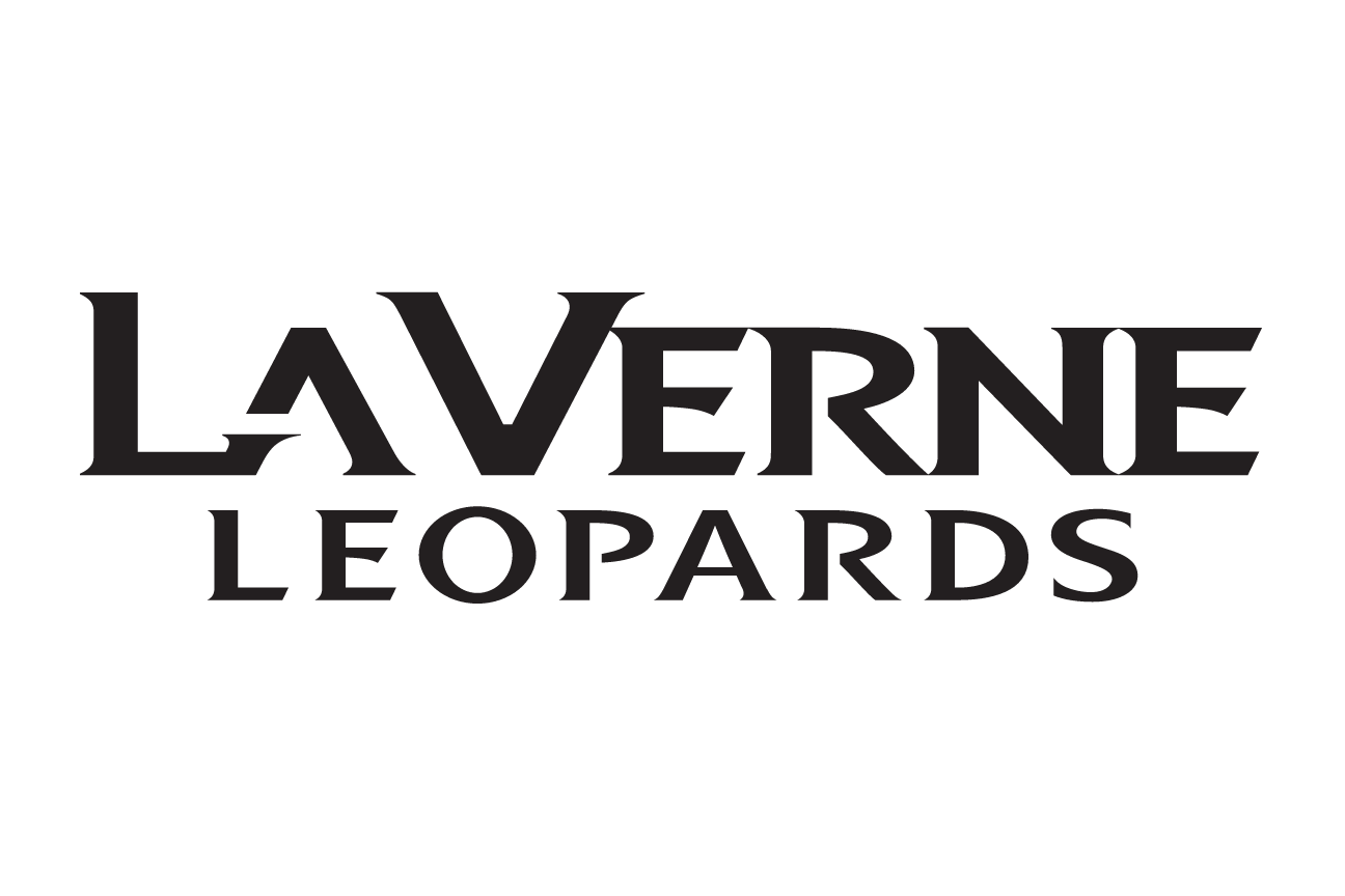 LA VERNE LEOPARDS wordmark, serif, black and white, white background variant, cell 43